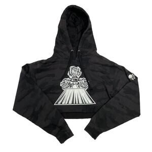 Young LA Cropped Women’s Hoodie Black Camo Medium Rose